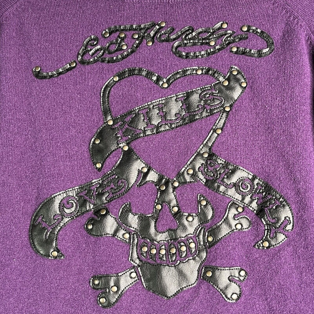 Vintage Ed Hardy Christian Audigier Top Women XL Wool Cashmere Love‎ Kills Slow - Picture 6 of 7